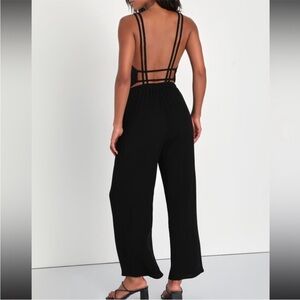 Lulu's Black Strappy Jumpsuit with Geometric Back